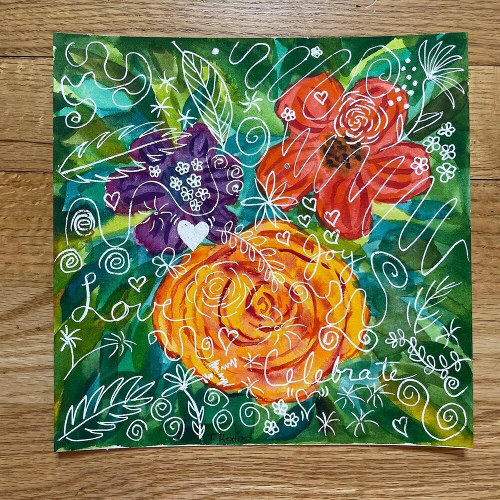 Hand painted watercolor original painting Love Celebrate Joy